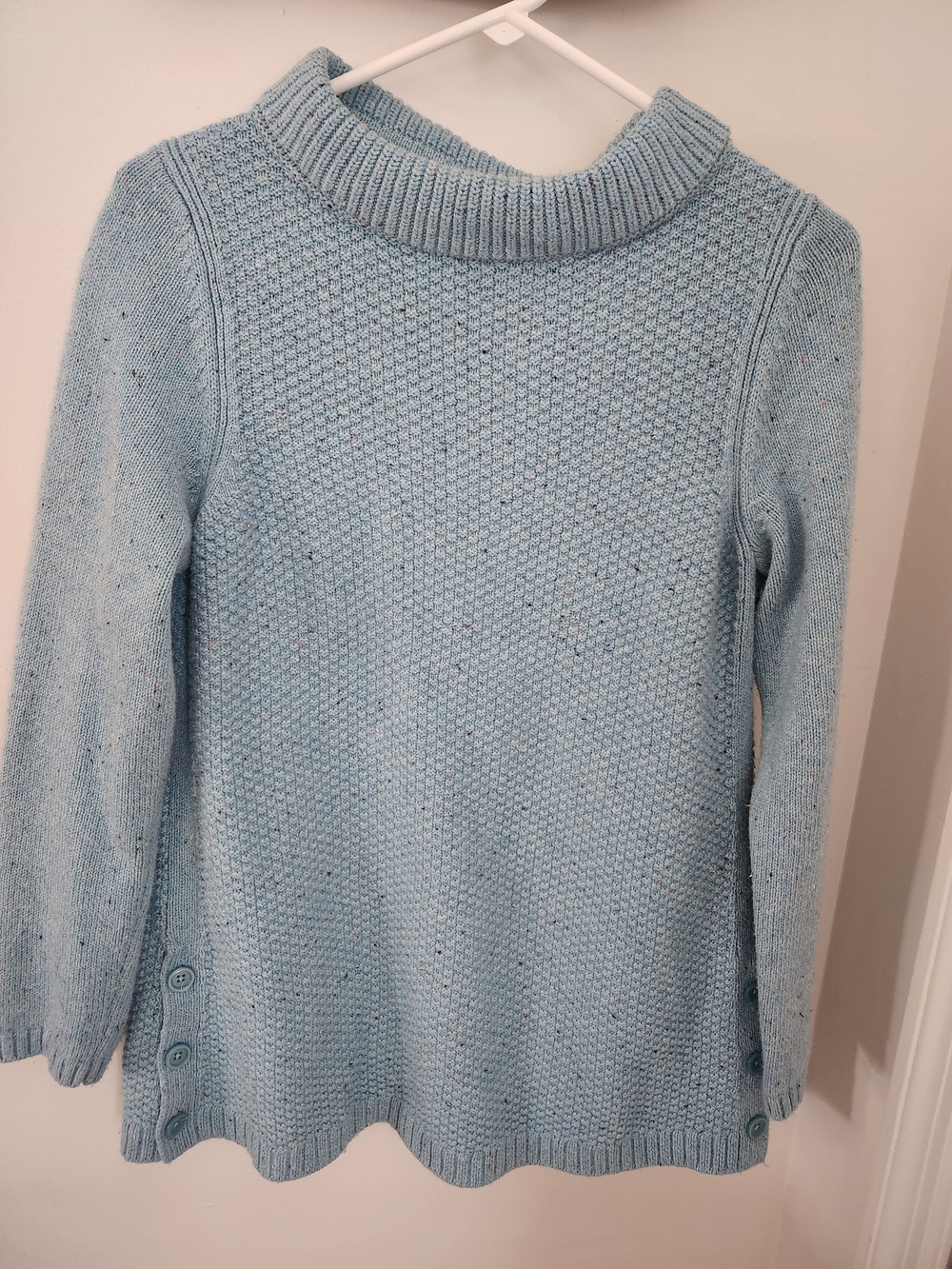 Talbots Light Blue Knit Cowl-Neck Sweater with Side Buttons